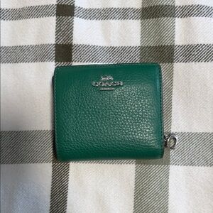 Coach Teal Leather Wallet with Silver Accents